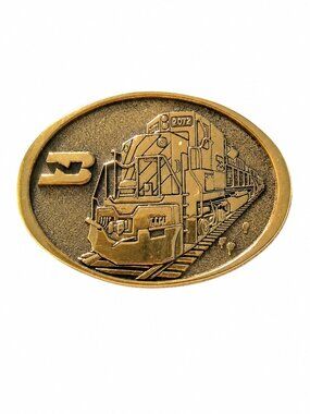 Solid Brass Belt Buckle Featuring Burlington Northern locomotive #2072